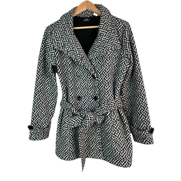 Ike Behar Jackets & Blazers - Ike Behar Women's M Black White Soft Double Breasted Trench Coat